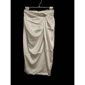 DO+BE Women Cream Satin Draped Knot Front Midi Skirt Size M NEW Chic Silhouette